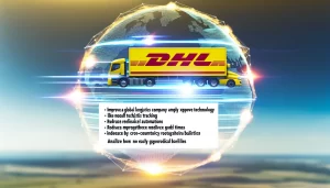 Hình ảnh một trung tâm vận tải DHL với máy bay chở hàng đang xếp dỡ kiện hàng.