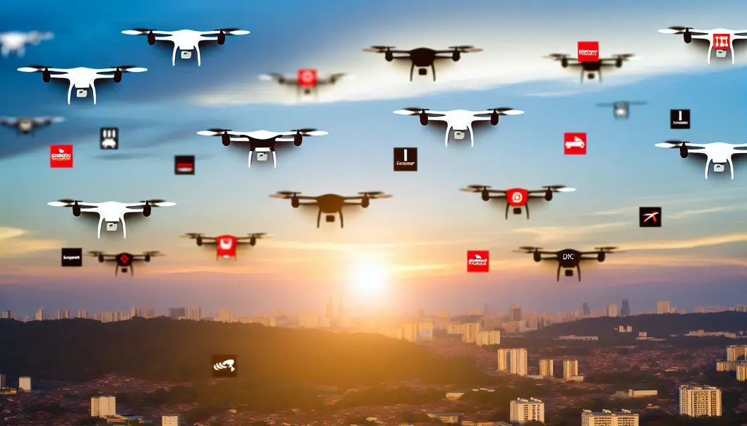 FedEx và UPS dẫn đầu trong việc triển khai drone với hình ảnh đoàn drone bay trên bầu trời.