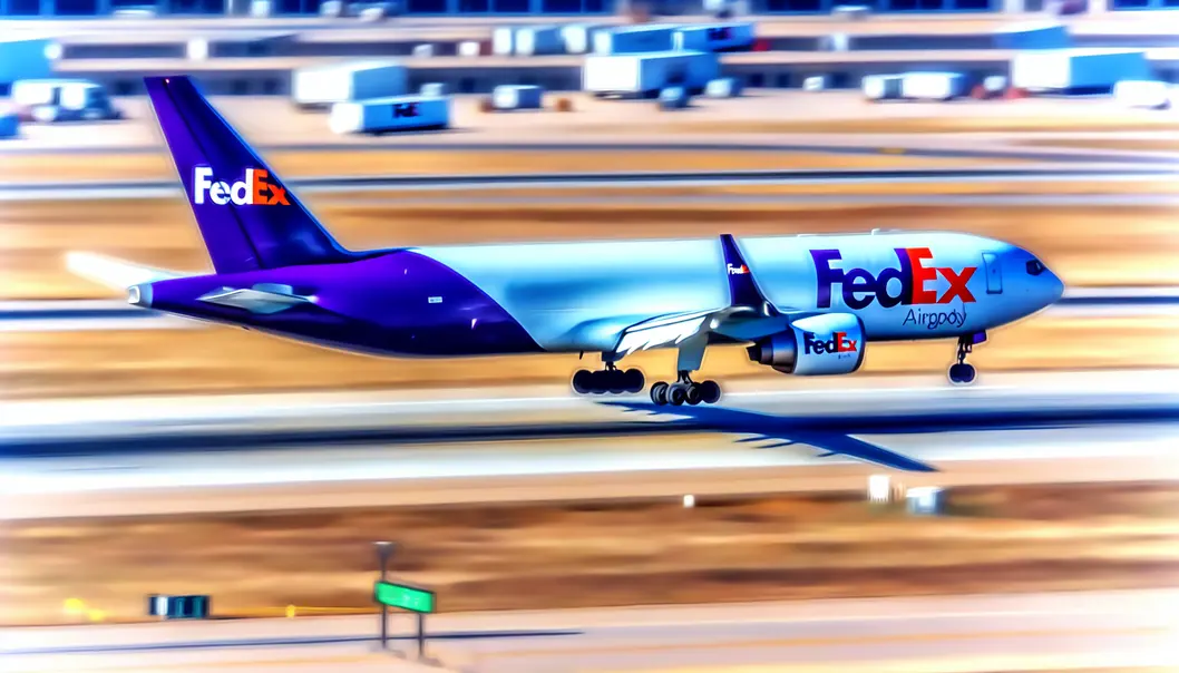 Máy bay FedEx hạ cánh, biểu tượng cho cam kết dịch vụ xuất sắc.