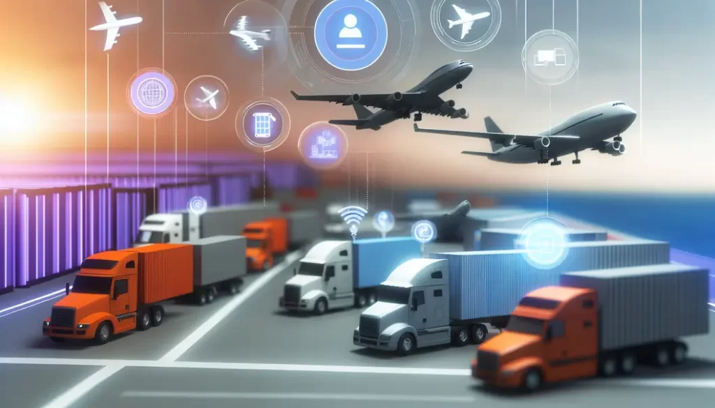 A cityscape with advanced logistics operations symbolizing innovation and efficiency.