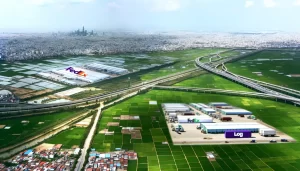 A digital map showing Bắc Giang as a central hub in a global logistics network.