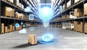 Hình ảnh nhà kho tương lai với các hệ thống công nghệ tiên tiến và quy trình hiệu quả.