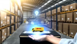 Futuristic warehouse with advanced AI and robotic technology.