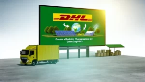 World map with eco-friendly logistics routes and sustainable markers.