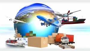 A globe showing shipping routes from Thai Nguyen to international hubs.