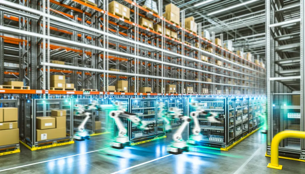 Nội thất kho bãi công nghệ cao với hệ thống tự động tiên tiến.