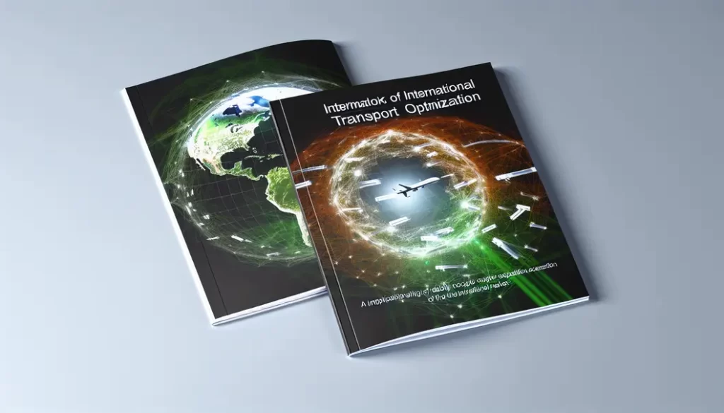 Photo-realistic image of an international logistics hub with transport vehicles and cargo.