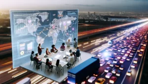 Phòng điều khiển hiện đại với các màn hình hiển thị theo dõi lộ trình giao hàng.