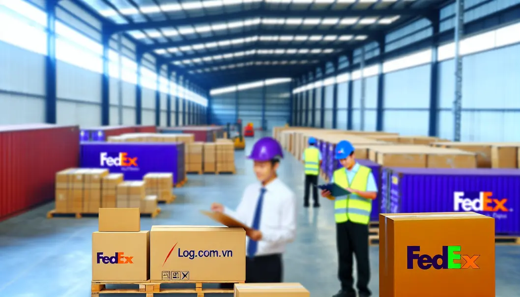 Nhân viên kiểm tra hàng hóa tại kho FedEx, Quảng Nam.
