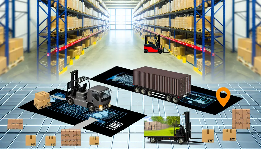Hệ thống logistics hiện đại với các hoạt động quản lý kho bãi, vận tải và xử lý đơn hàng.