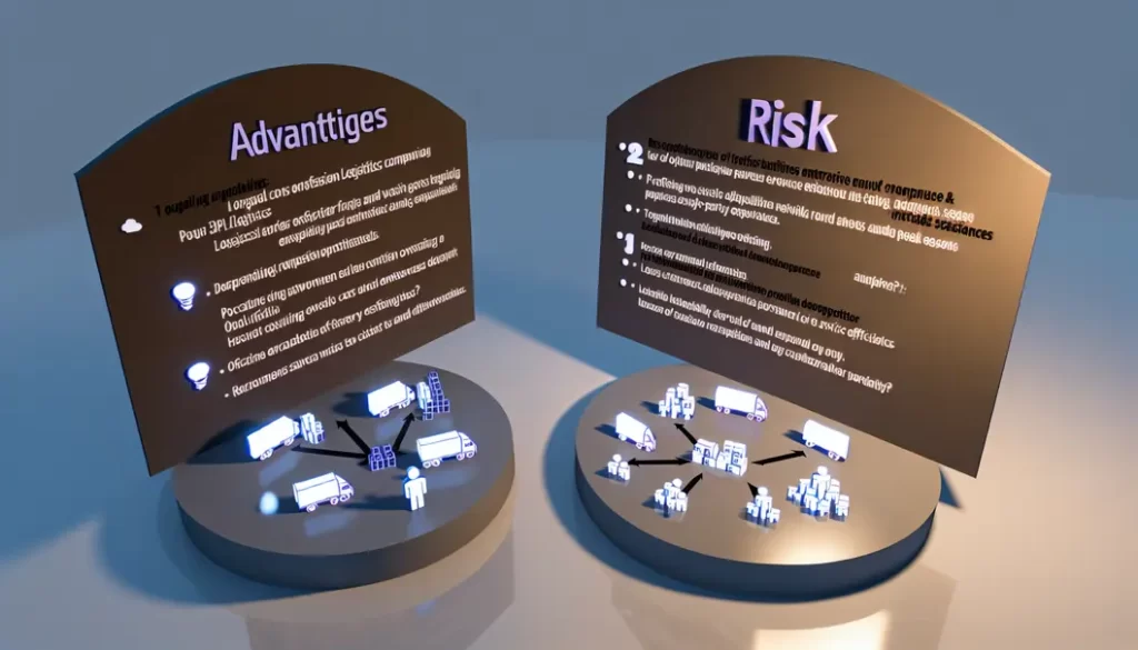 Business executives discussing logistics strategy with visual aids in a conference room.