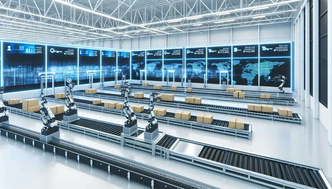 Trung tâm logistics hiện đại với công nghệ tự động và robot hỗ trợ.