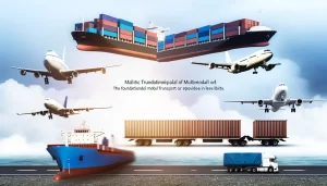 Futuristic logistics hub with integrated transport modes.