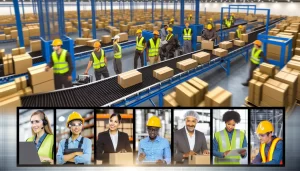 Aerial view of a bustling UPS distribution center.