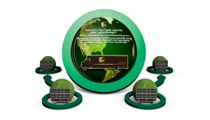 Hình ảnh trên cao của cơ sở UPS với cây xanh bao quanh, tượng trưng cho sự bền vững.