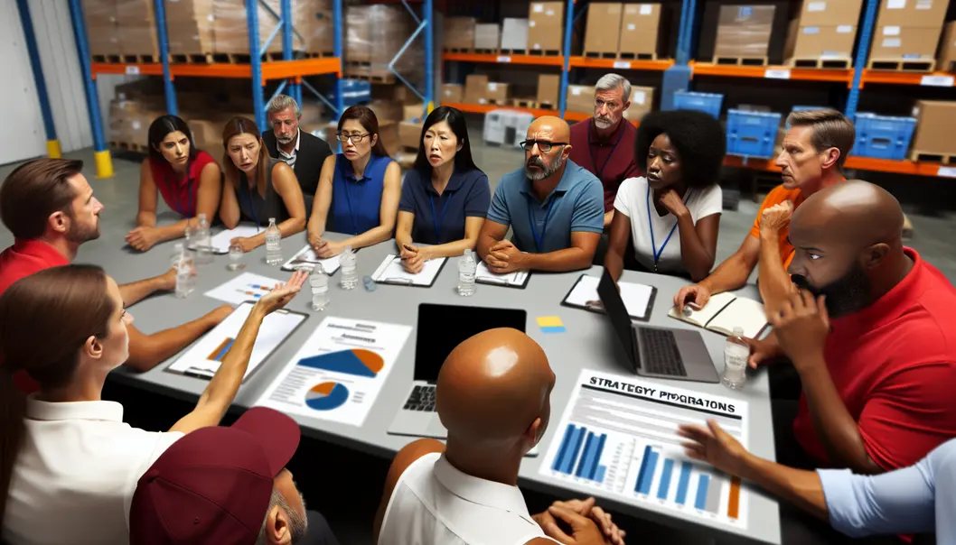 Kho hàng hiện đại với các hệ thống tự động và thiết bị IoT quản lý tồn kho.