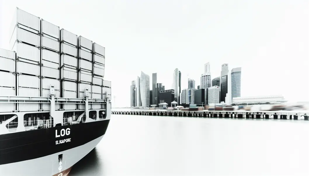 Tàu hàng lớn tại cảng Singapore, biểu trưng cho thương mại quốc tế.