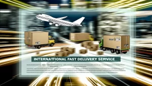 A delivery van departing from Ho Chi Minh City heading to Italy with parcels.