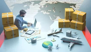 Kho vận chuyển với hàng hóa được bảo vệ kỹ càng trong các kiện hàng.