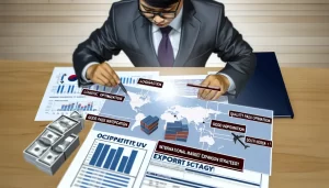 A bustling Vietnamese logistics hub with trucks and technology in use.