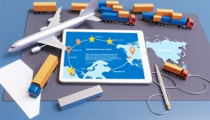 Hình ảnh mạng lưới logistics toàn cầu với các kết nối từ Việt Nam tới Châu Âu.