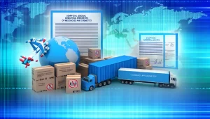 Mạng lưới logistics quốc tế với con đường vận chuyển mỹ phẩm và dược phẩm.