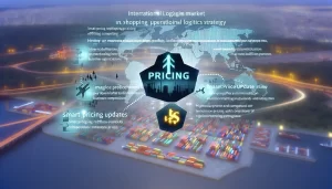 A globe with shipping containers and planes symbolizing global commerce.