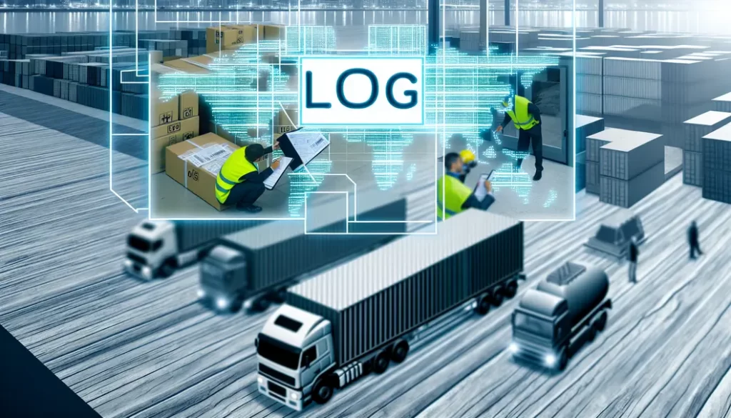 An international logistics hub with officials inspecting packages for compliance.