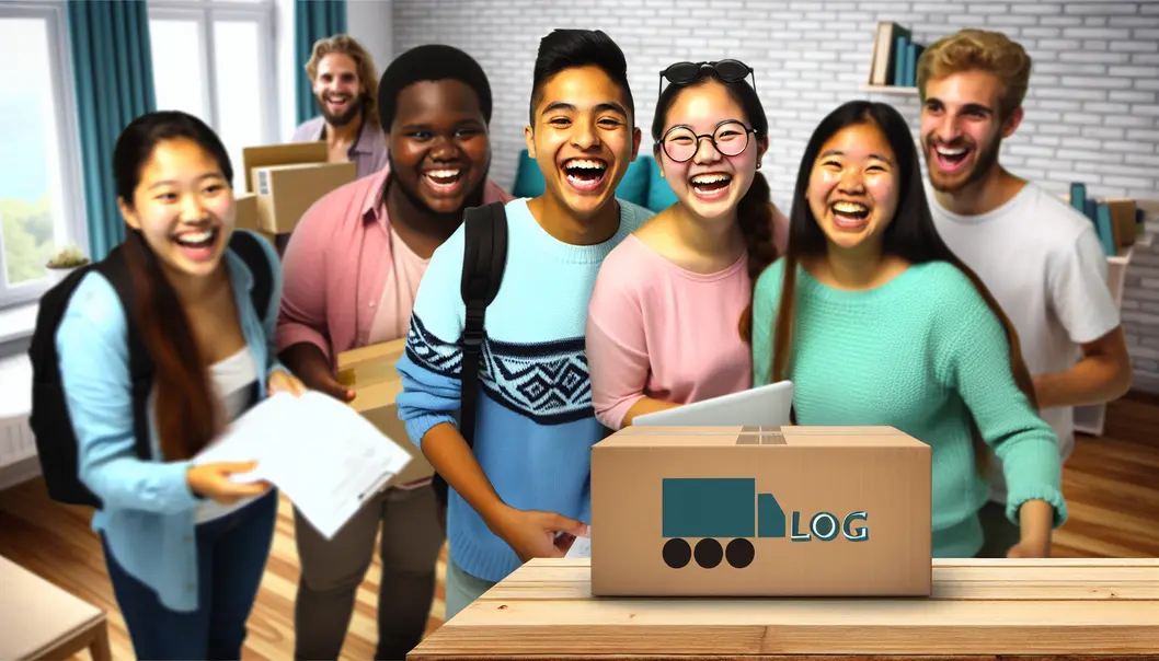 Sinh viên quốc tế đang nhận bưu phẩm tại ký túc xá, thể hiện dịch vụ vận chuyển tối ưu của LOG.