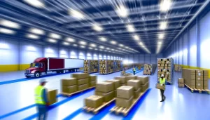 Executive team reviewing logistics plans in an office.