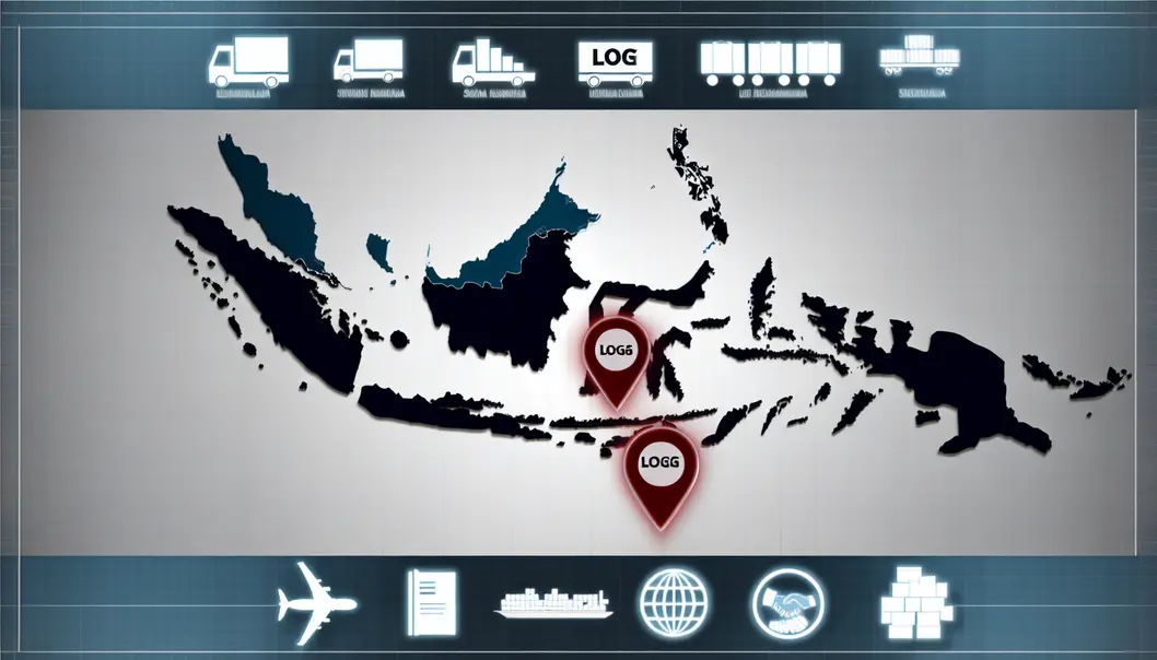 Bản đồ Indonesia với các thành phố thương mại chính và các lộ trình vận tải.