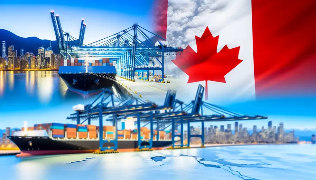 Khung cảnh tích hợp công nghệ và logistics trong cơ sở vận chuyển hiện đại từ Quận 4 đi Canada.