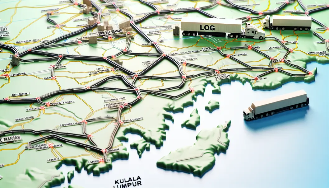 Bản đồ tuyến đường vận chuyển từ Quận 3 đến Kuala Lumpur.