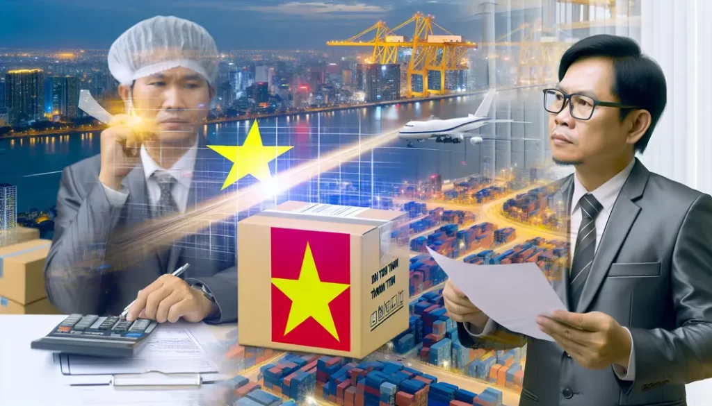 Cảng biển với tàu container và tòa nhà chọc trời tượng trưng cho hội nhập kinh tế.