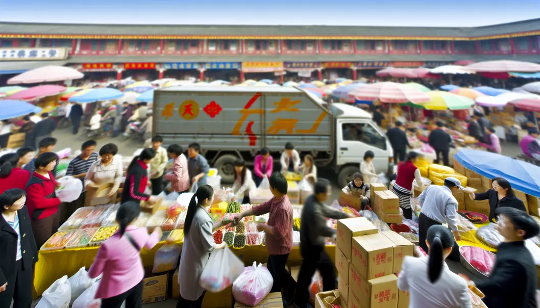 Hình ảnh mô tả một khu chợ sầm uất tại Trung Quốc.