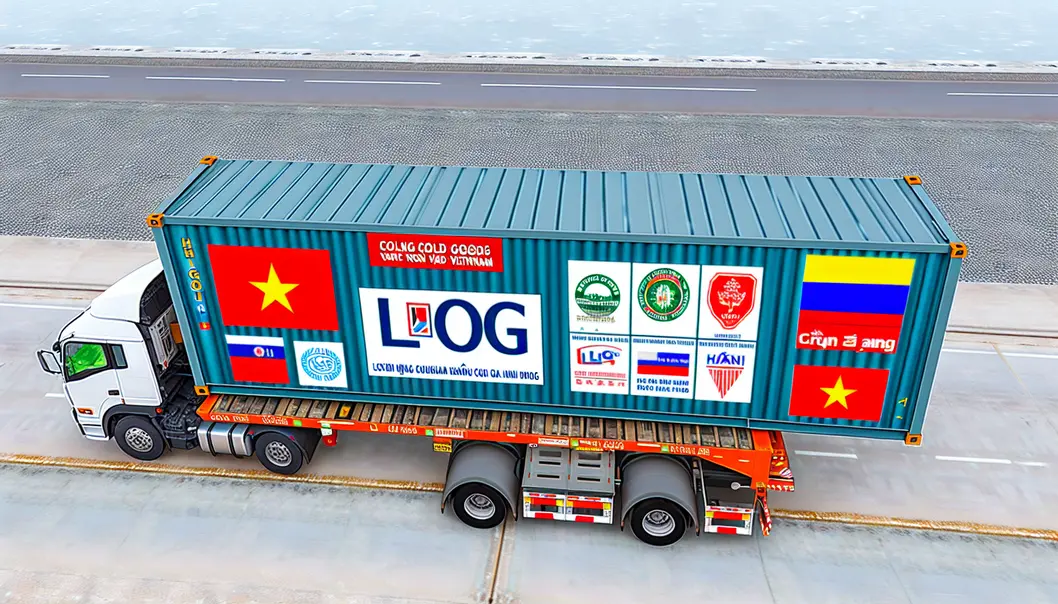 Hàng lạnh được vận chuyển quốc tế với quản lý nhiệt độ nghiêm ngặt.