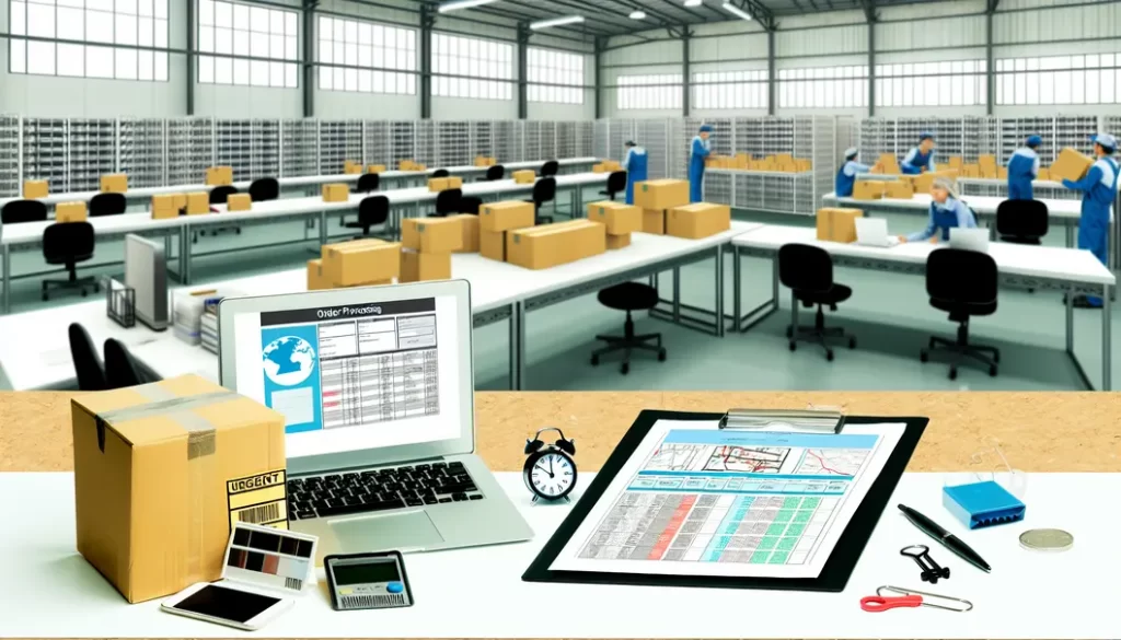 Warehouse logistics operations with visible teamwork and technology for efficiency.