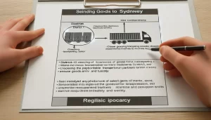 Image of a logistics team in an office discussing international shipping solutions with digital screens.