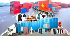 Các sản phẩm thời trang được đóng gói để vận chuyển quốc tế.