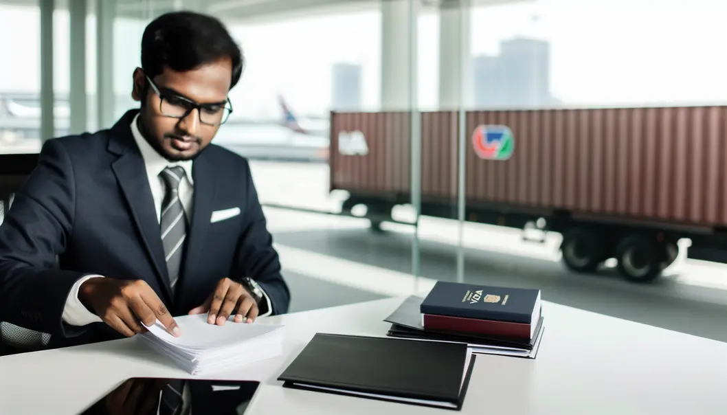 CEO chuẩn bị hồ sơ xin visa tại nơi làm việc.